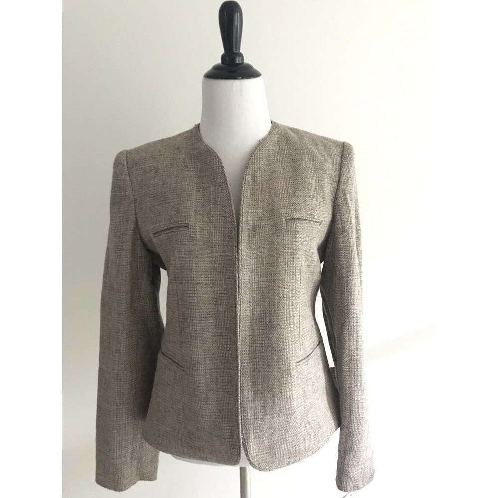 Peabody House | Womens Size 9 Brown Open Front Blazer Swing Wool Tweed Jacket